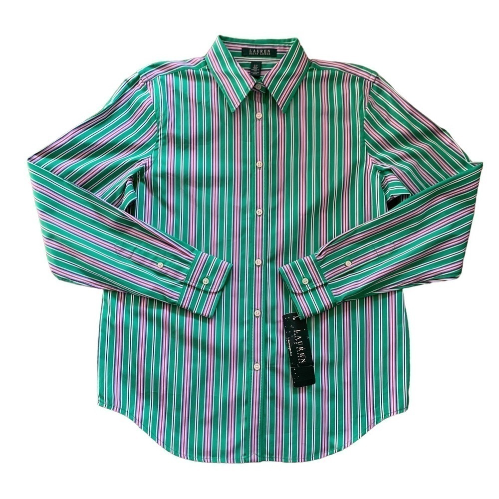Lauren Ralph Lauren NWT 100% Cotton Woman’s Button Down Vertical Striped Shirt